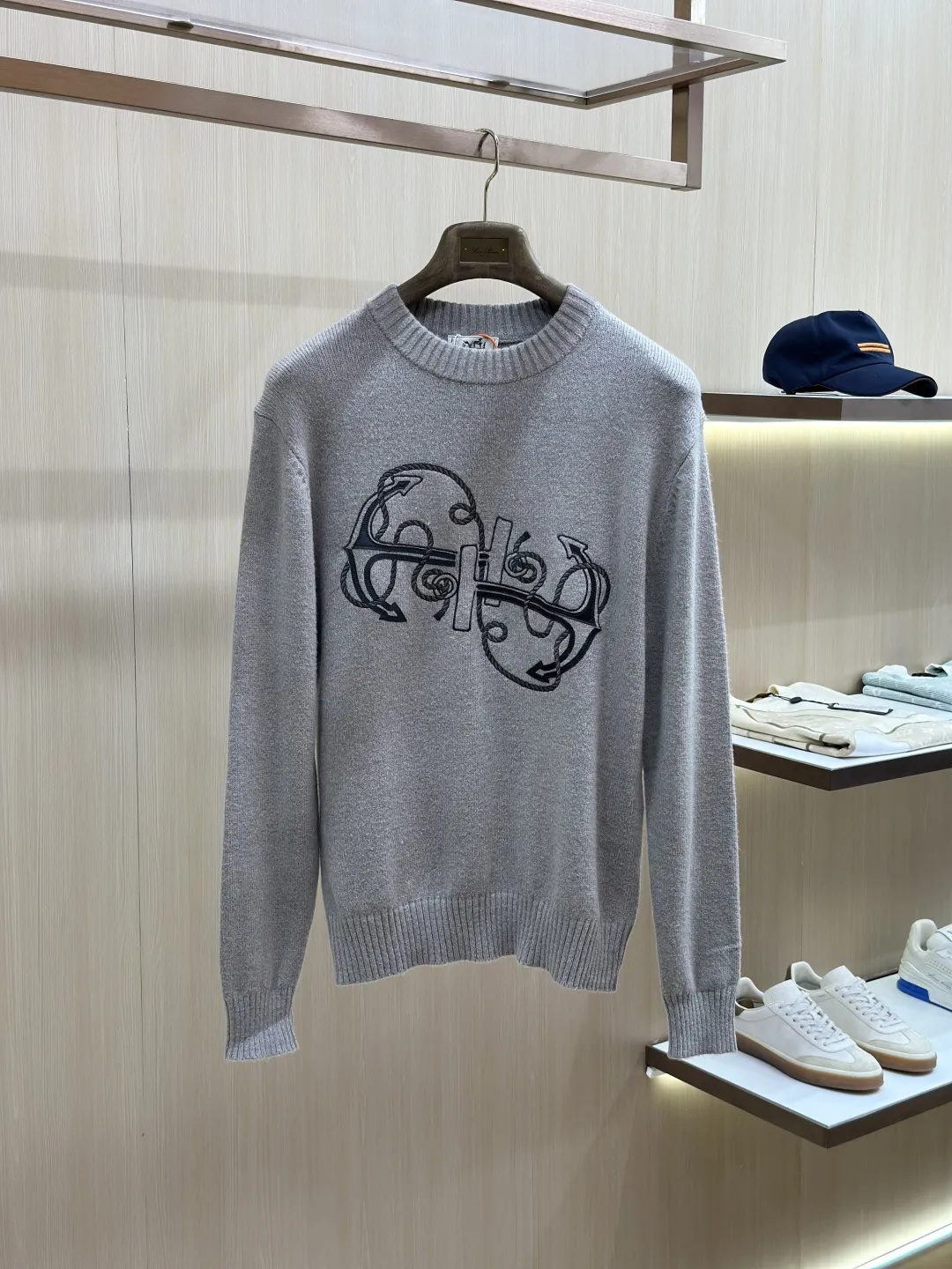 Embroidered Anchor Motif Wool-Cotton Sweater D30519138