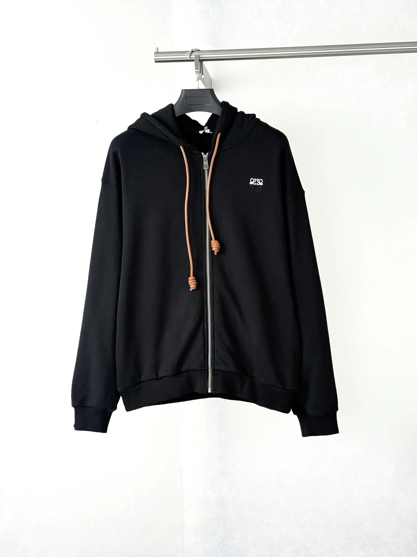 Anagram Embroidered Zip-Up Hoodie with Leather Drawstrings D30820662