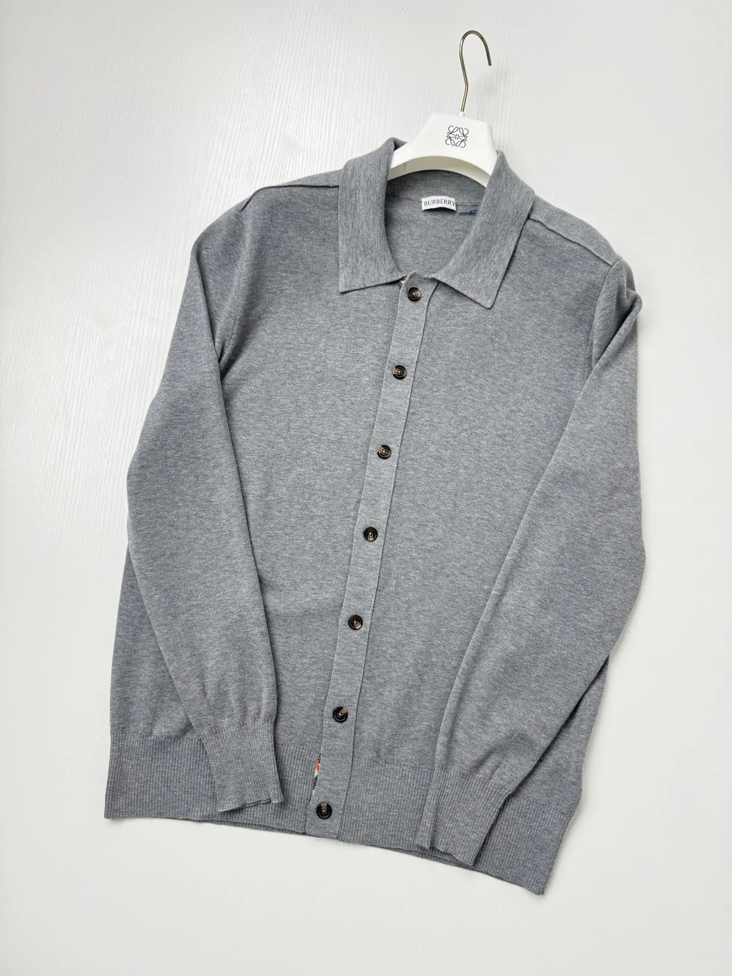 Check-Trim Knit Polo Cardigan D31020708 — view 3