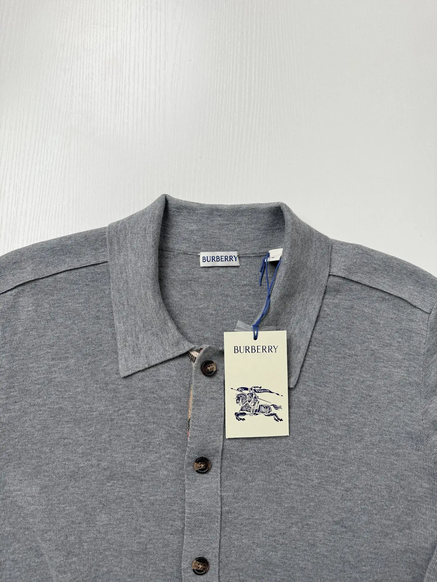 Check-Trim Knit Polo Cardigan D31020708 — view 4