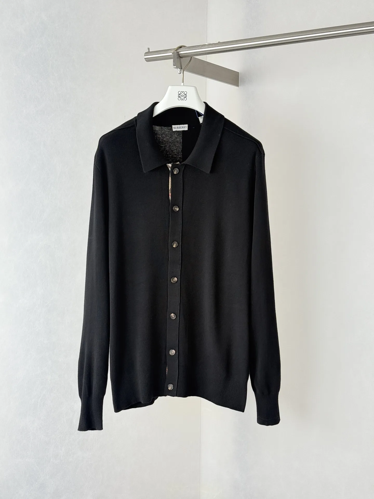 Check-Trim Knit Cardigan with Spread Collar D31020709