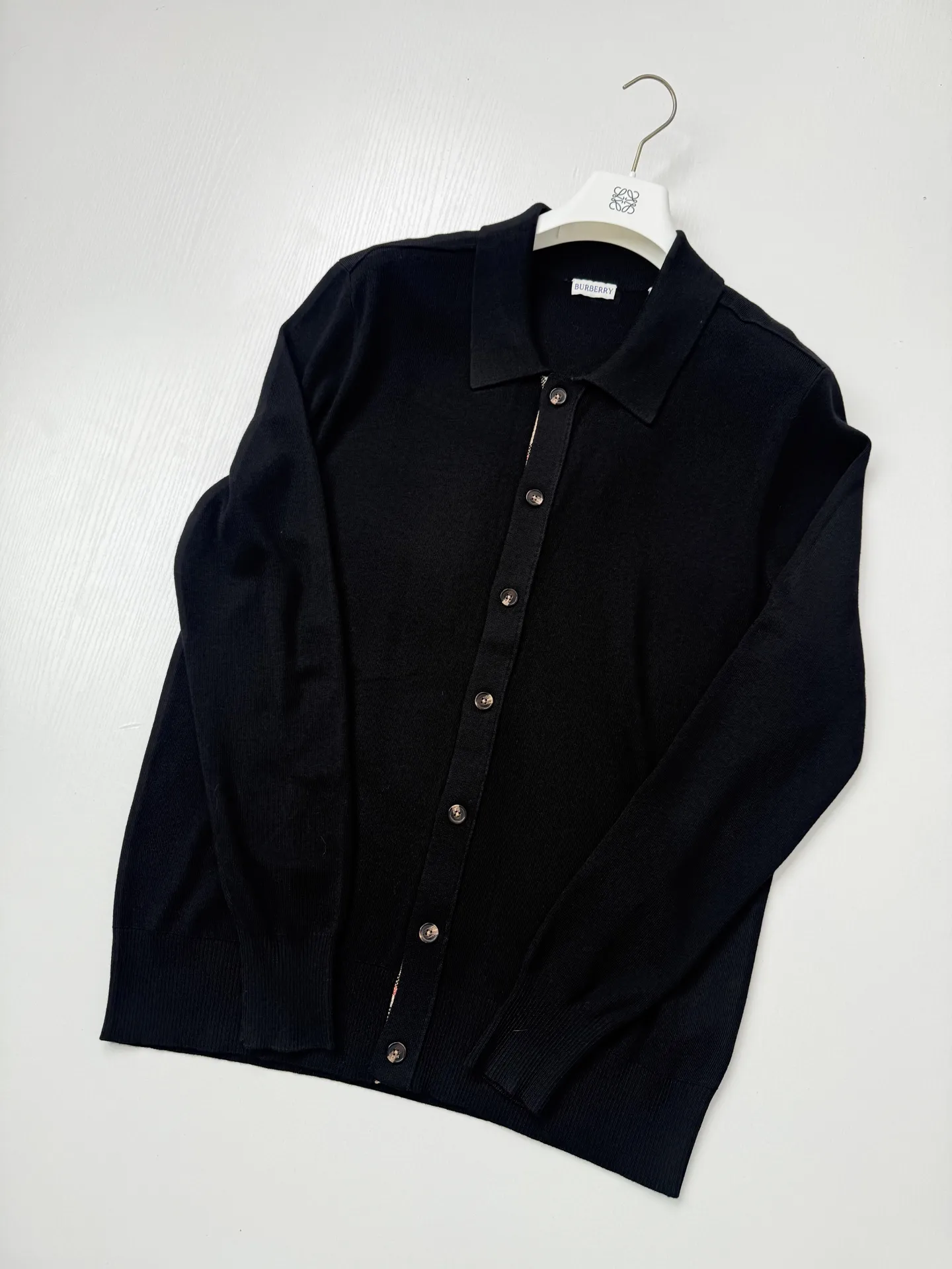 Check-Trim Knit Cardigan with Spread Collar D31020709 — view 3