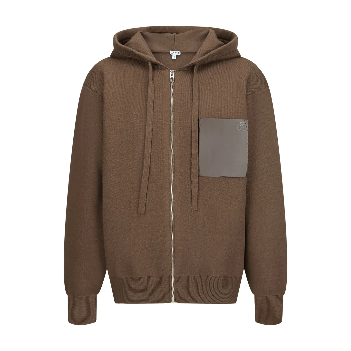 Anagram Leather-Patch Merino Wool Zip-Up Hoodie D31021173