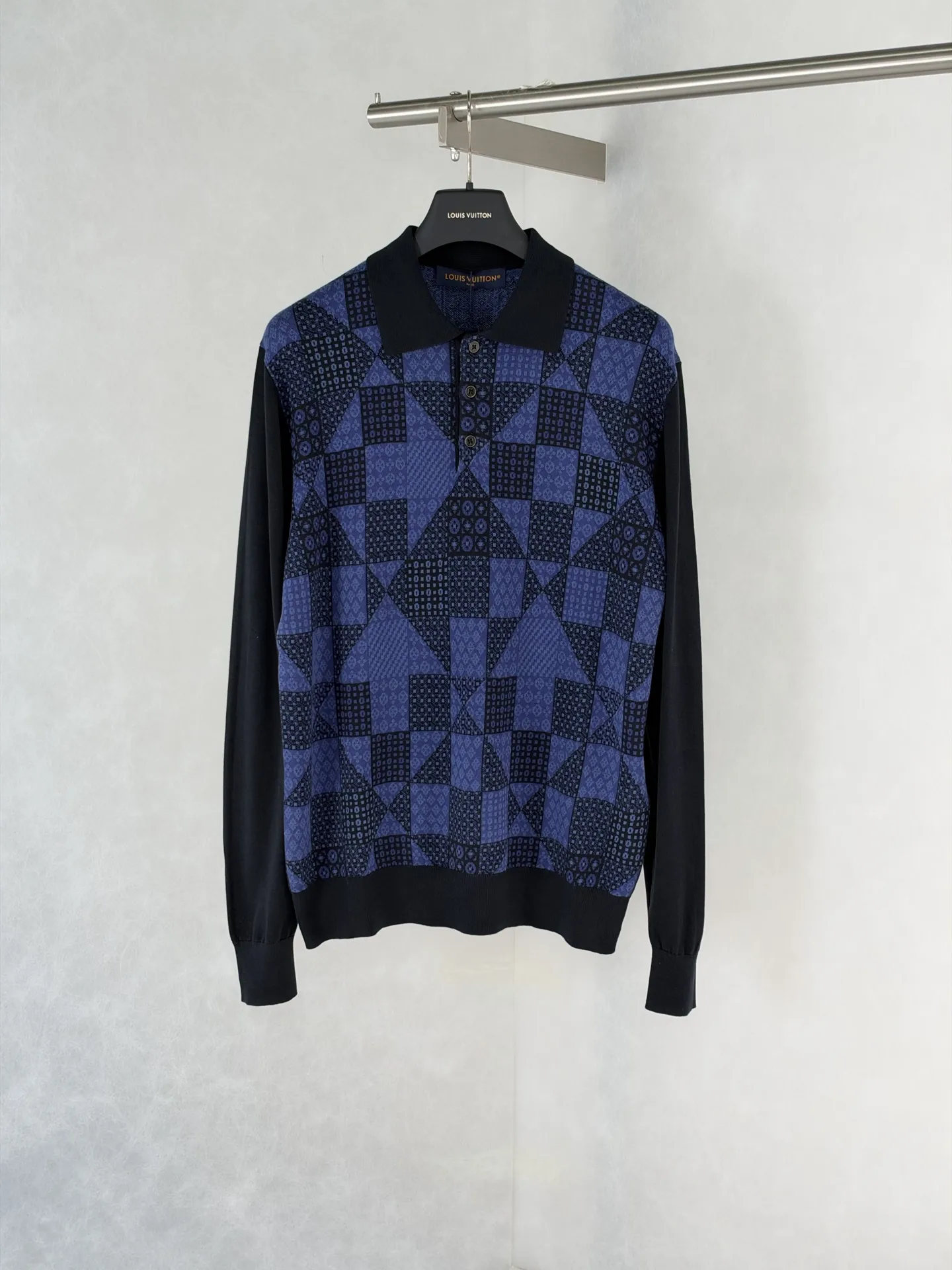 Damier Jacquard Knit Long-Sleeved Polo Shirt D31519179