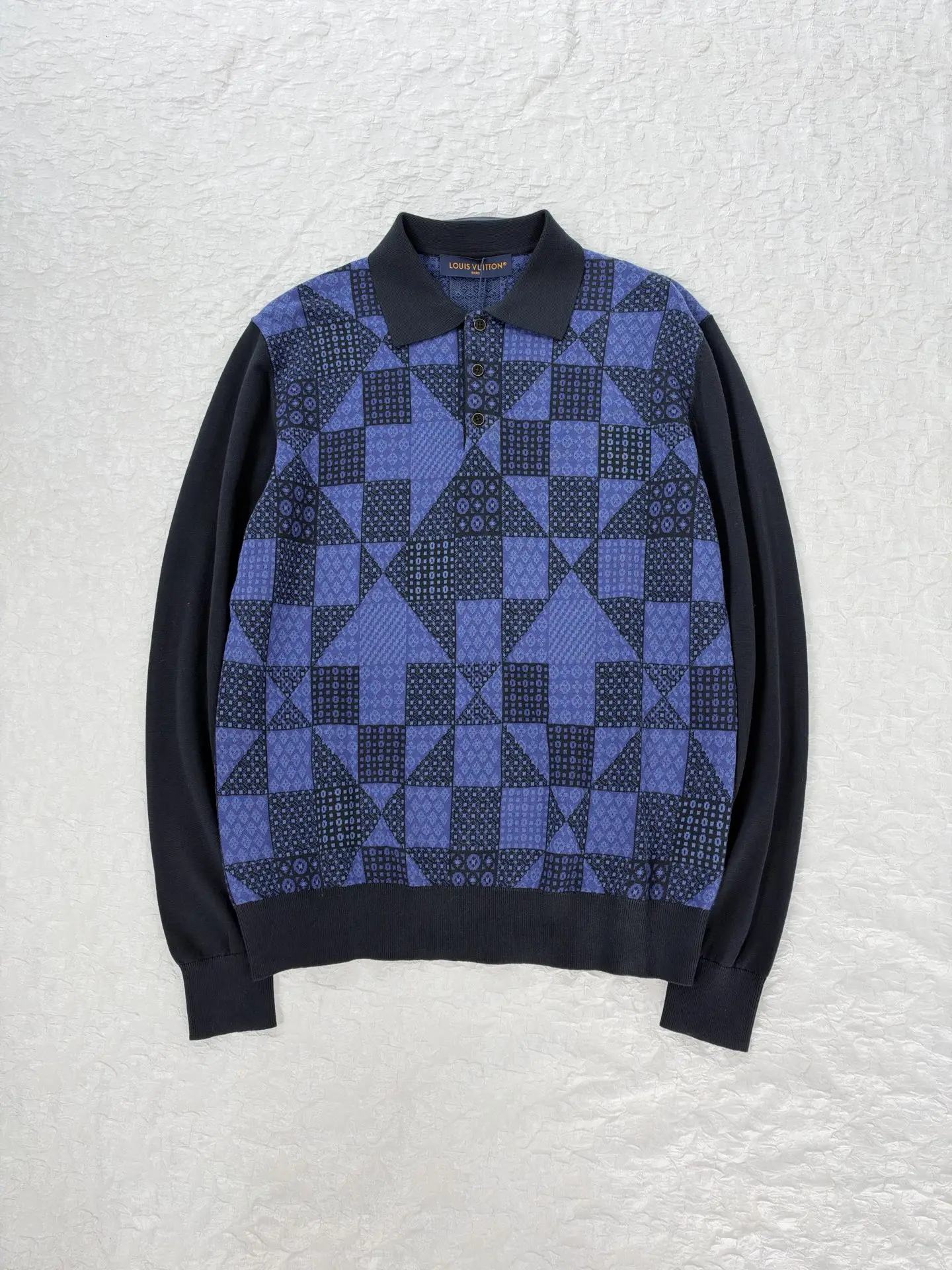 Damier Jacquard Knit Long-Sleeved Polo Shirt D31519179 — view 3