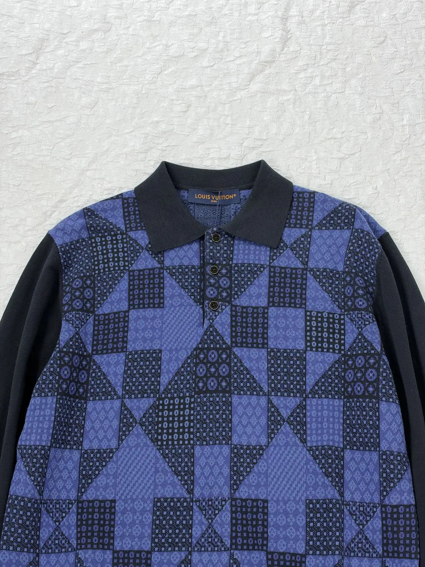 Damier Jacquard Knit Long-Sleeved Polo Shirt D31519179 — view 4