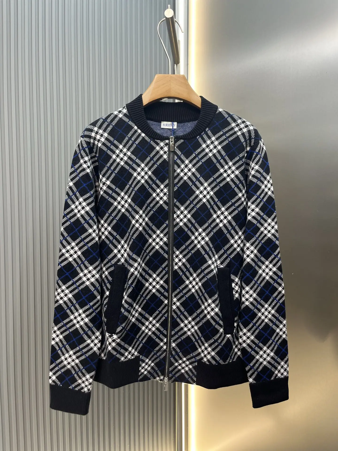 Check Jacquard Wool-Cashmere Knit Bomber Jacket D32019124
