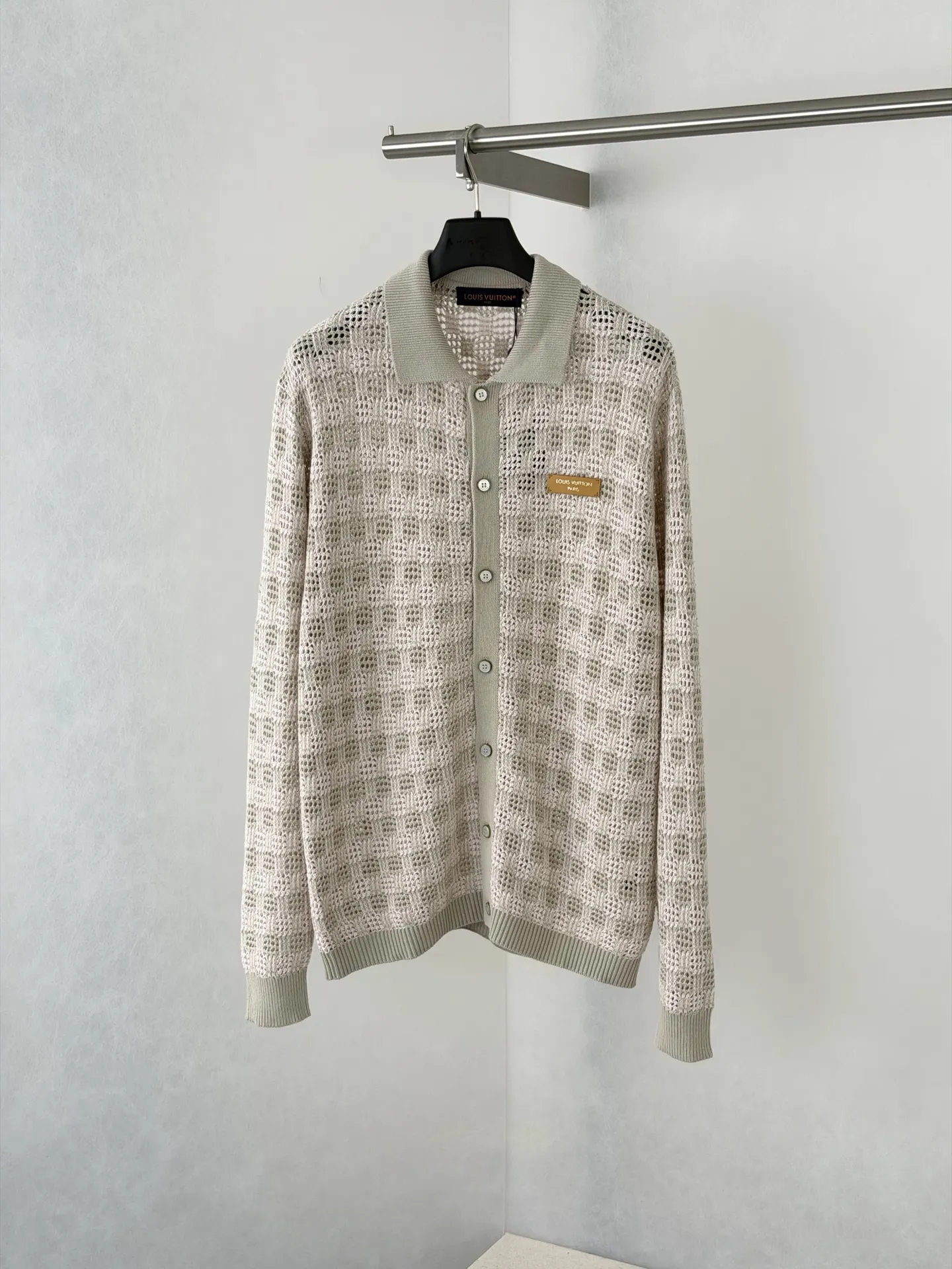 Open-Knit Mesh Cardigan with Leather Logo Patch D32520696