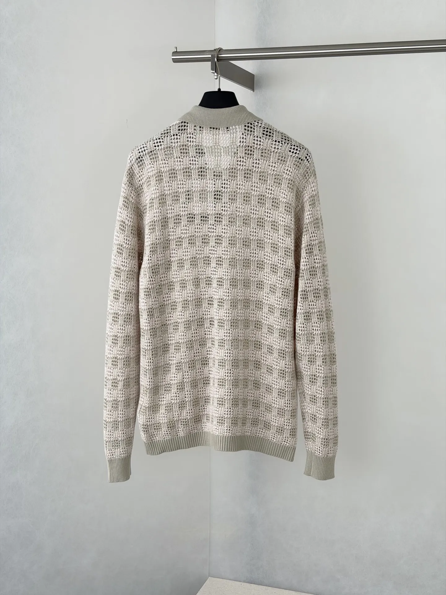 Open-Knit Mesh Cardigan with Leather Logo Patch D32520696 — view 2