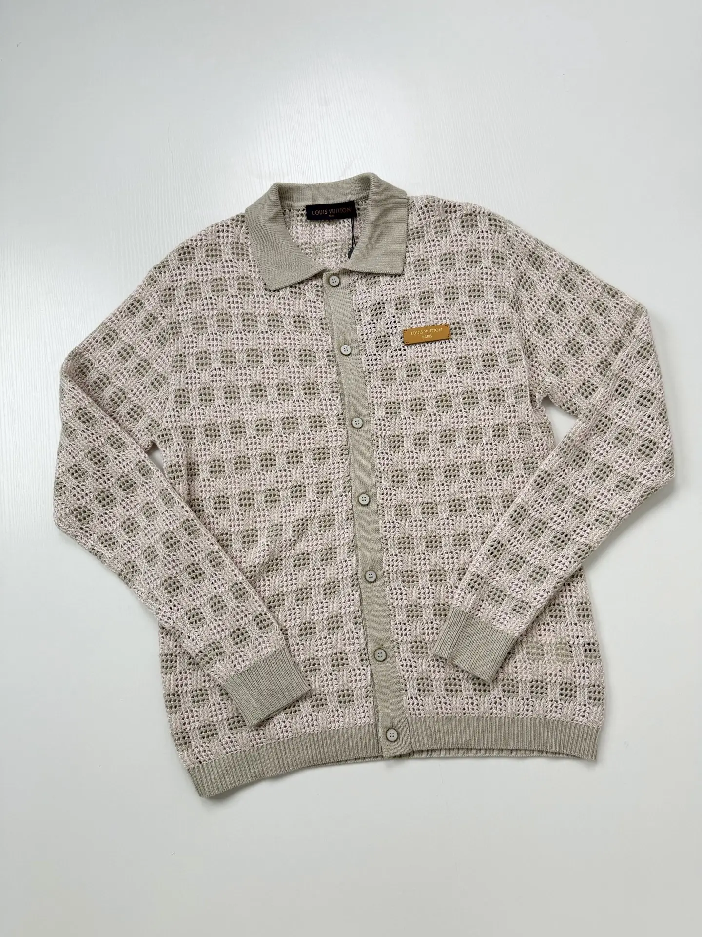 Open-Knit Mesh Cardigan with Leather Logo Patch D32520696 — view 3