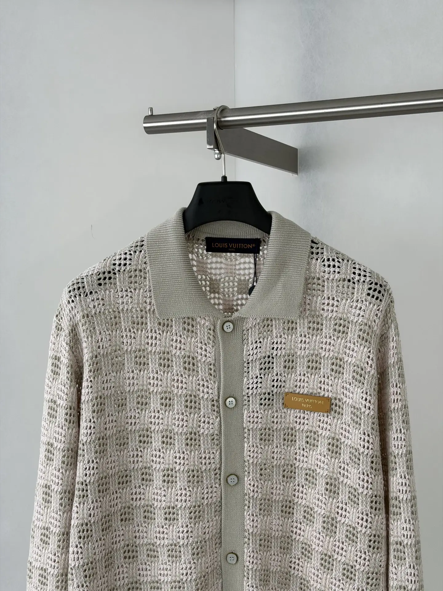 Open-Knit Mesh Cardigan with Leather Logo Patch D32520696 — view 4