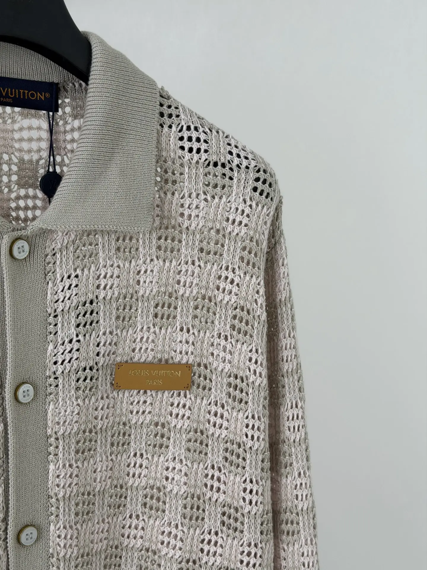 Open-Knit Mesh Cardigan with Leather Logo Patch D32520696 — view 5