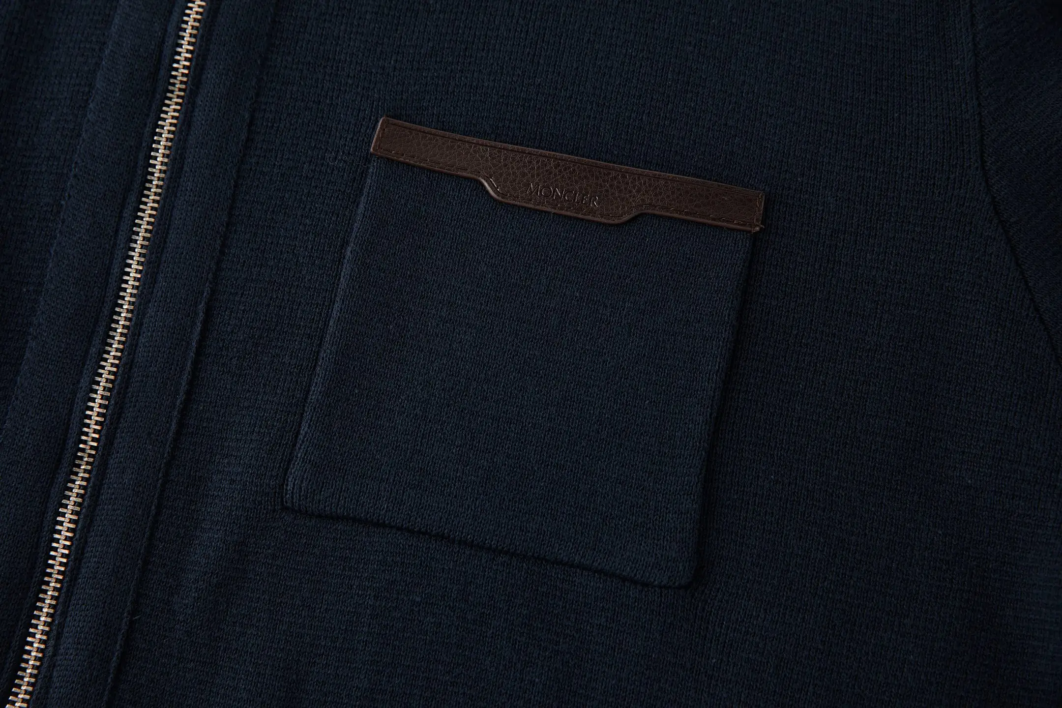 Moncler Leather-Trimmed Wool and Cotton-Blend Zip-Up Cardigan D32519221 — view 4