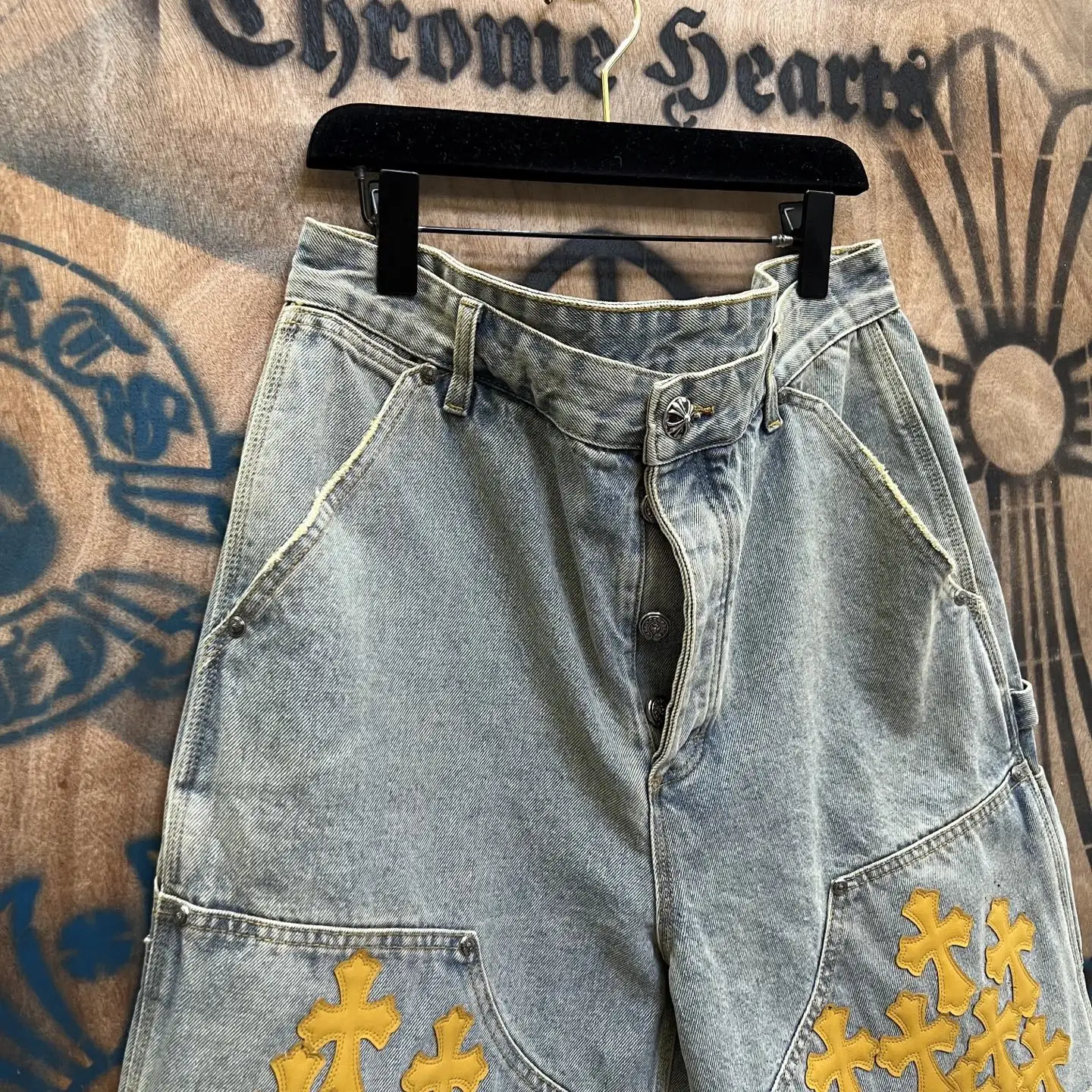 Remade Leather Cross Patch Denim Shorts D33014142 — view 2