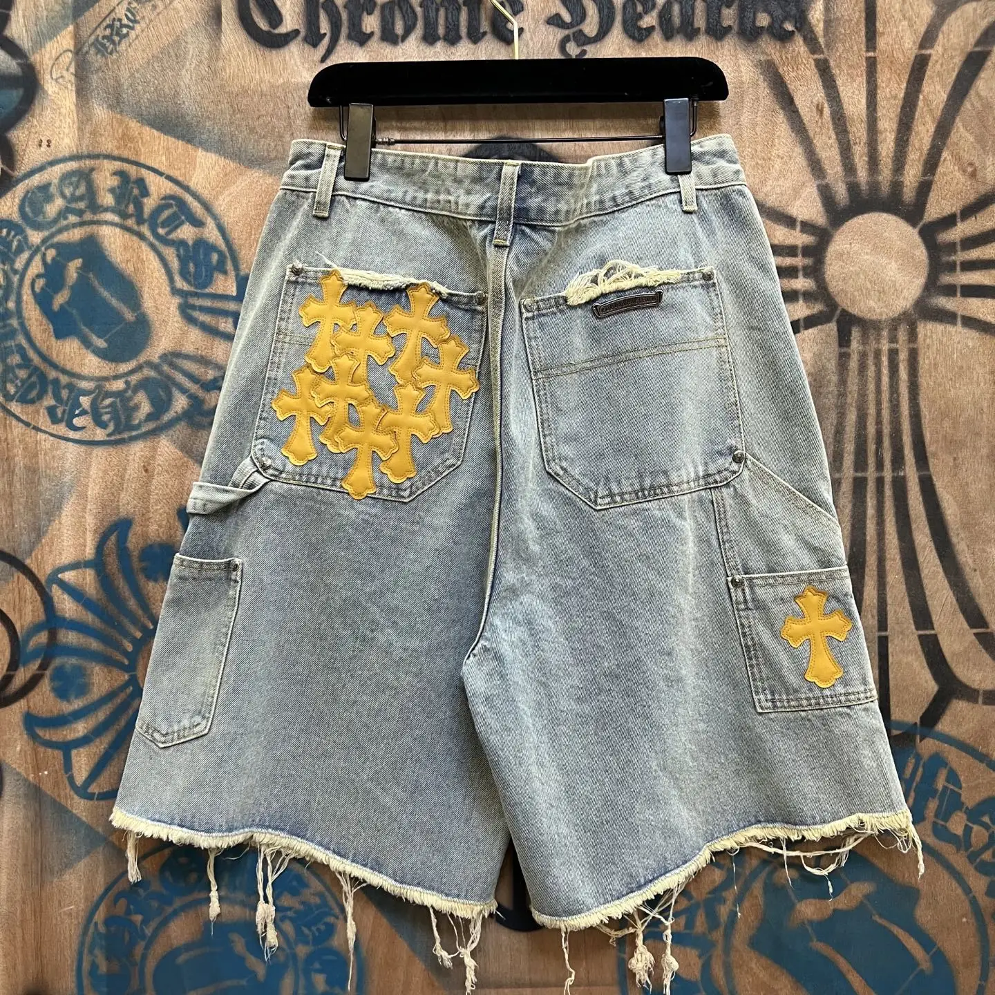 Remade Leather Cross Patch Denim Shorts D33014142 — view 8