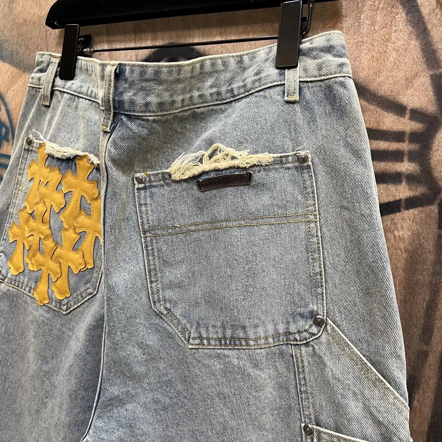 Remade Leather Cross Patch Denim Shorts D33014142 — view 9