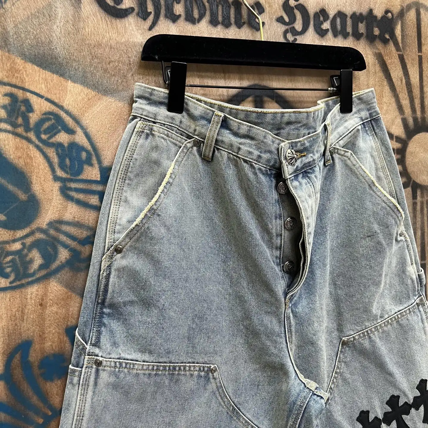 Chrome Hearts Remake Leather-Patch Denim Shorts D33014143 — view 2