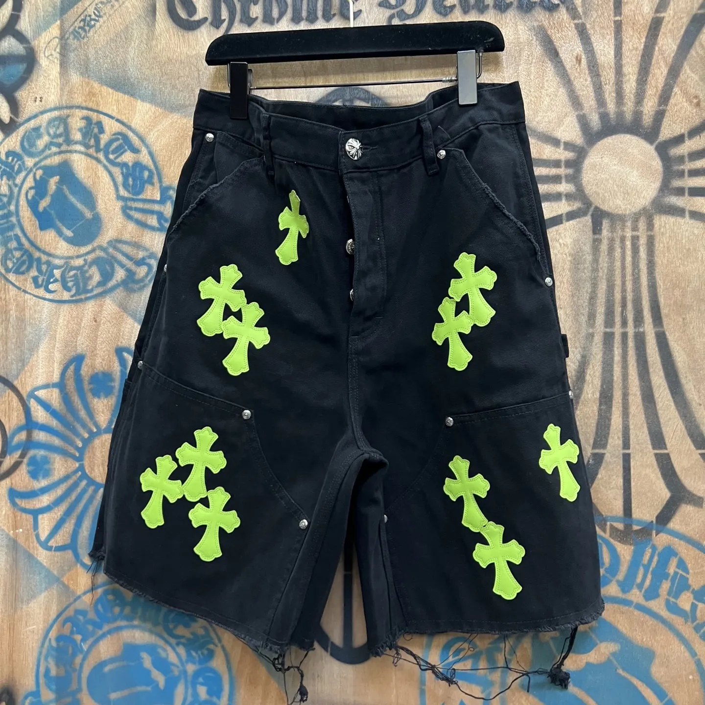 Remake Leather-Patch Denim Shorts D33014156