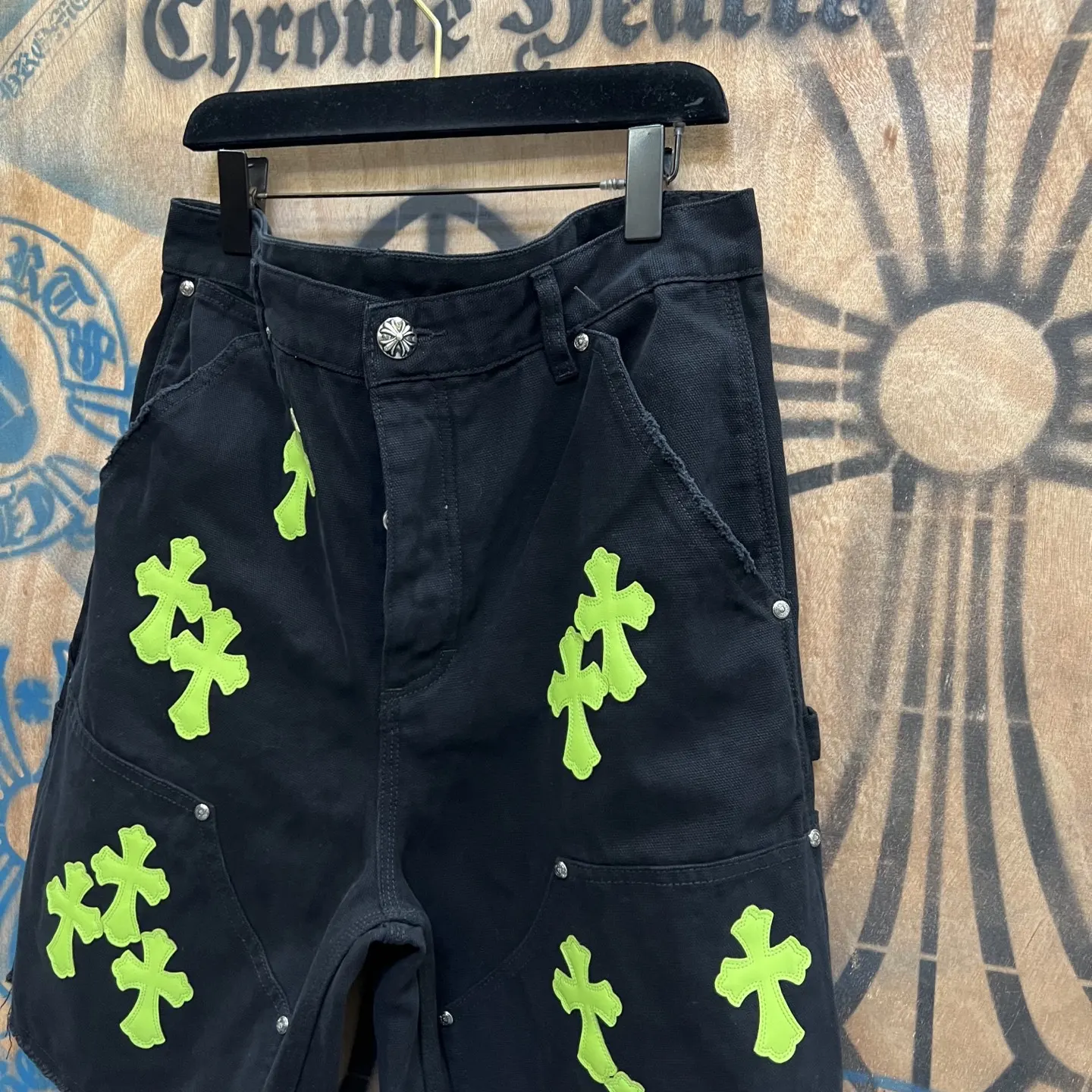 Remake Leather-Patch Denim Shorts D33014156 — view 3