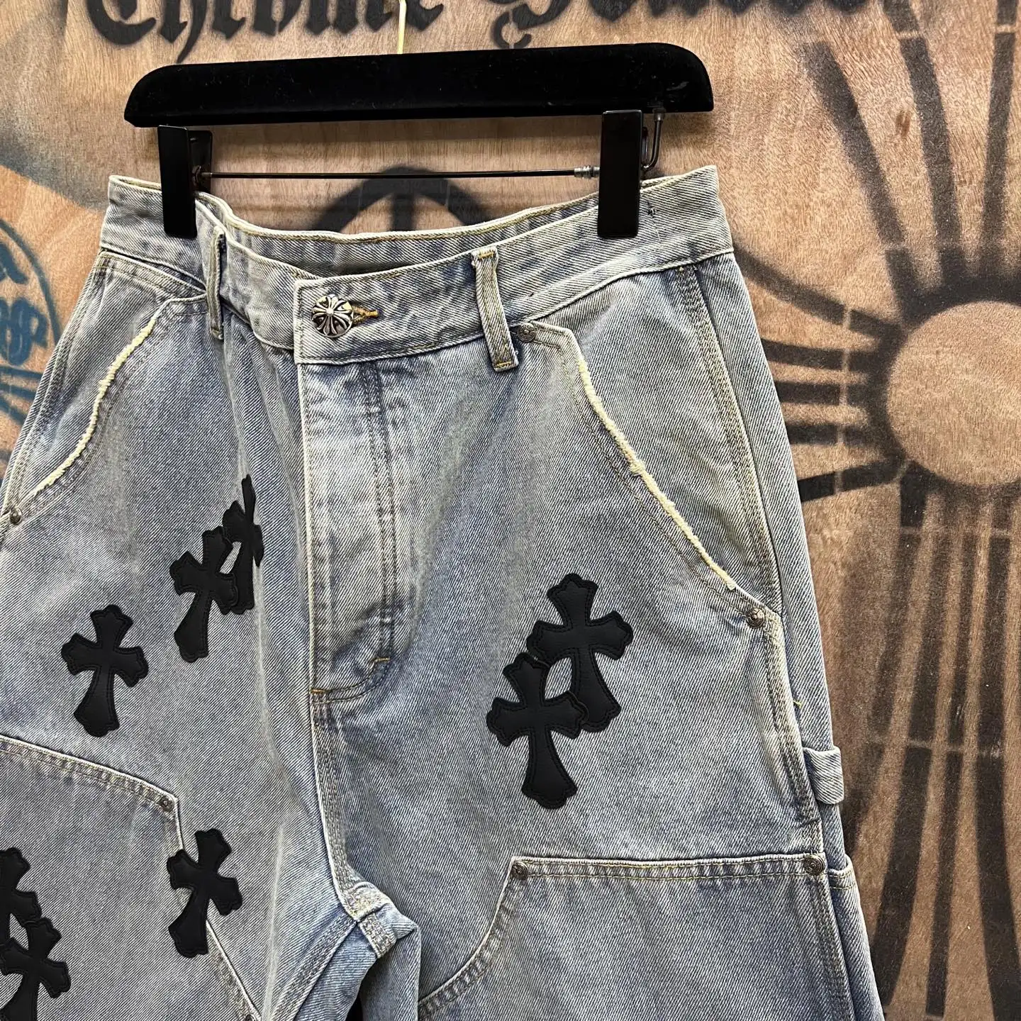 Remade Leather-Patch Denim Shorts D33014144 — view 3