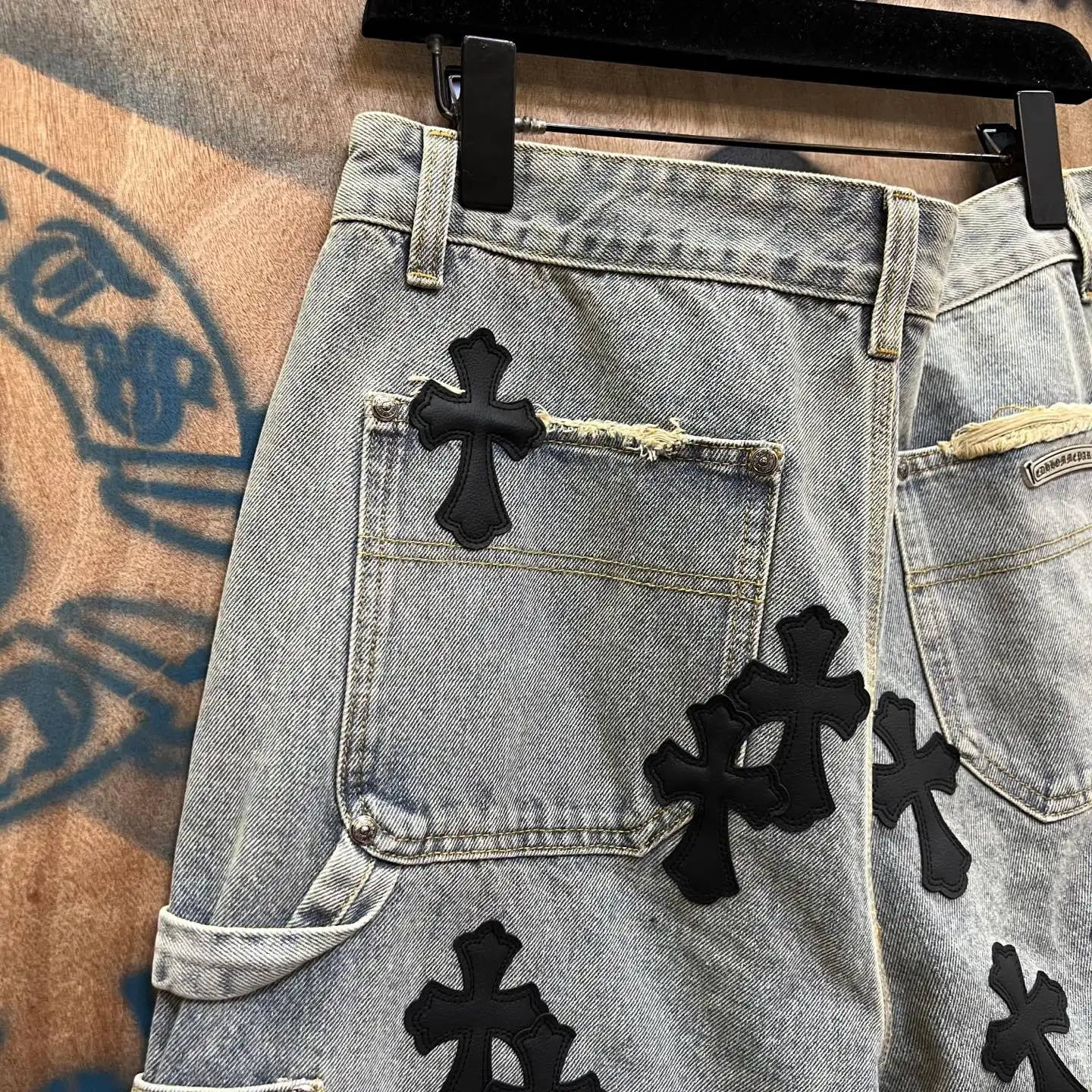 Remade Leather-Patch Denim Shorts D33014144 — view 7