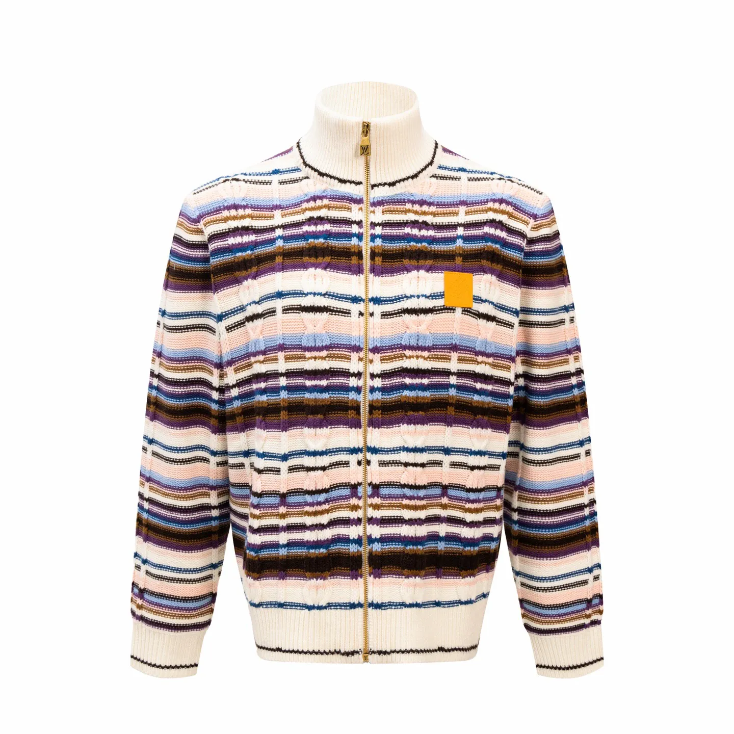 Striped Cable-Knit Wool-Cashmere Zip-Up Cardigan D33513785