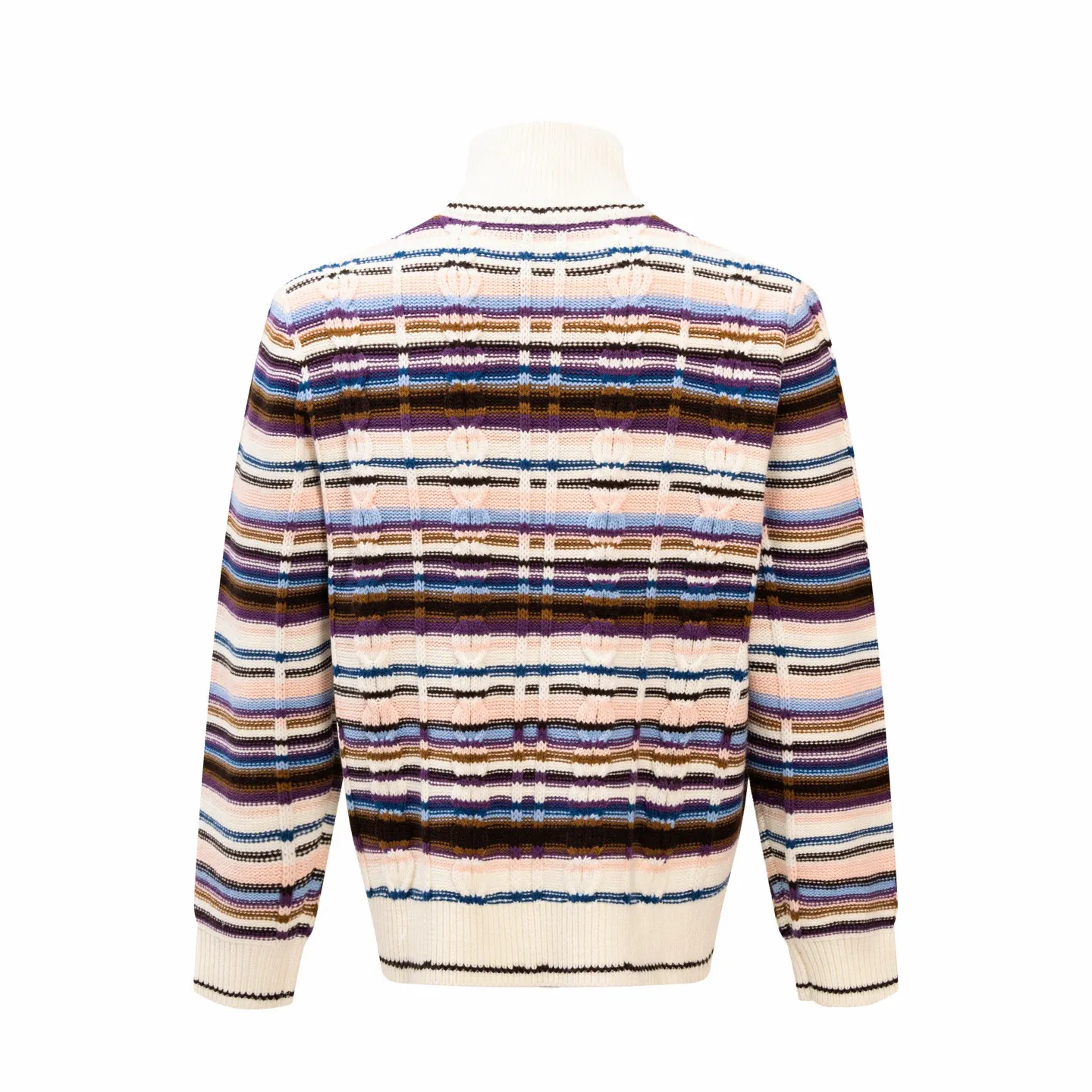 Striped Cable-Knit Wool-Cashmere Zip-Up Cardigan D33513785 — view 2