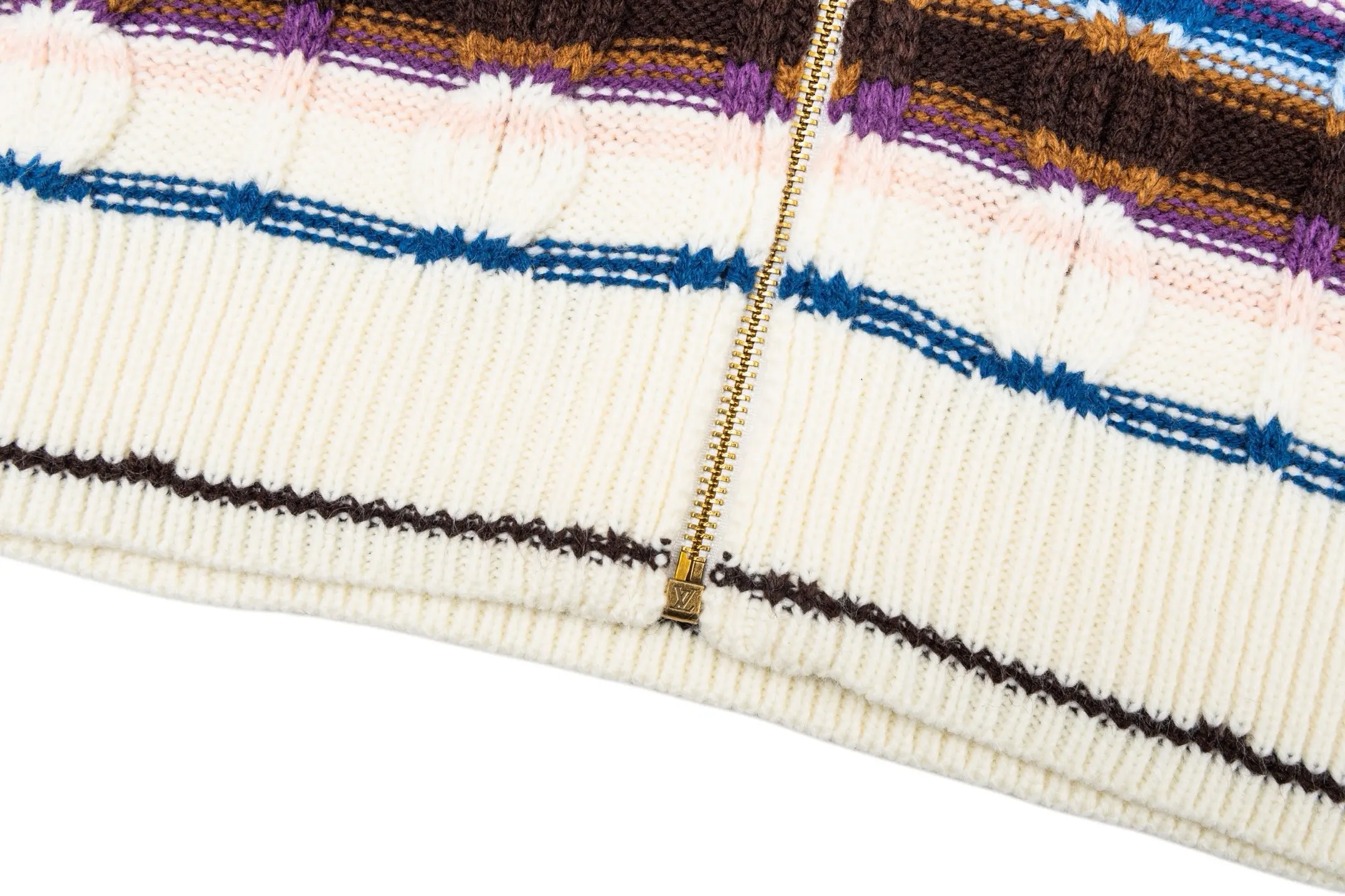 Striped Cable-Knit Wool-Cashmere Zip-Up Cardigan D33513785 — view 8