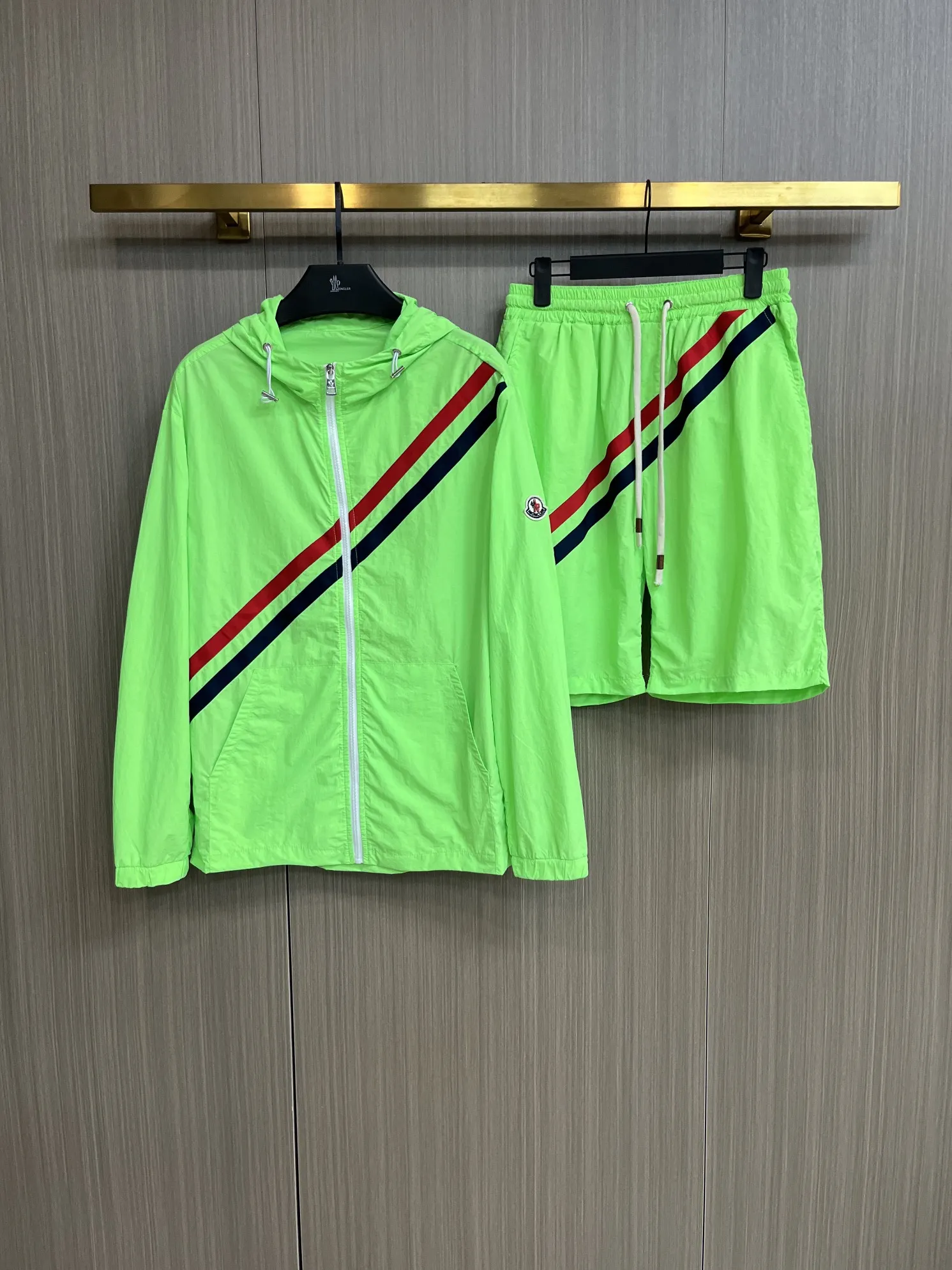 Moncler Striped Hooded Windbreaker and Shorts Set D34014539