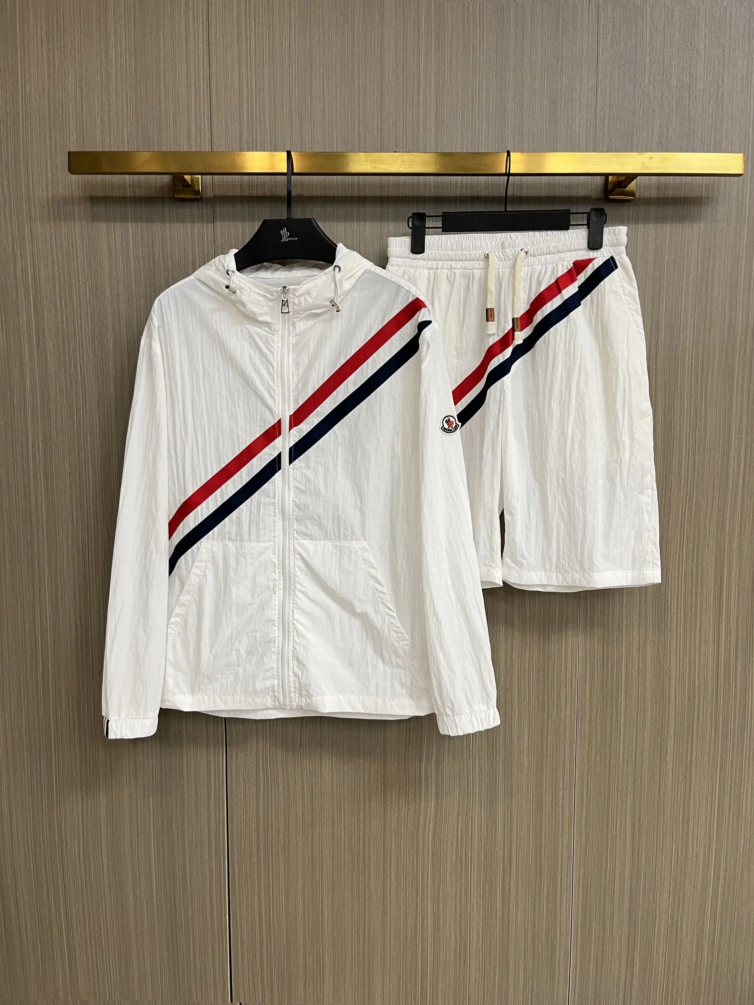 Striped Hooded Windbreaker and Shorts Set D34014549