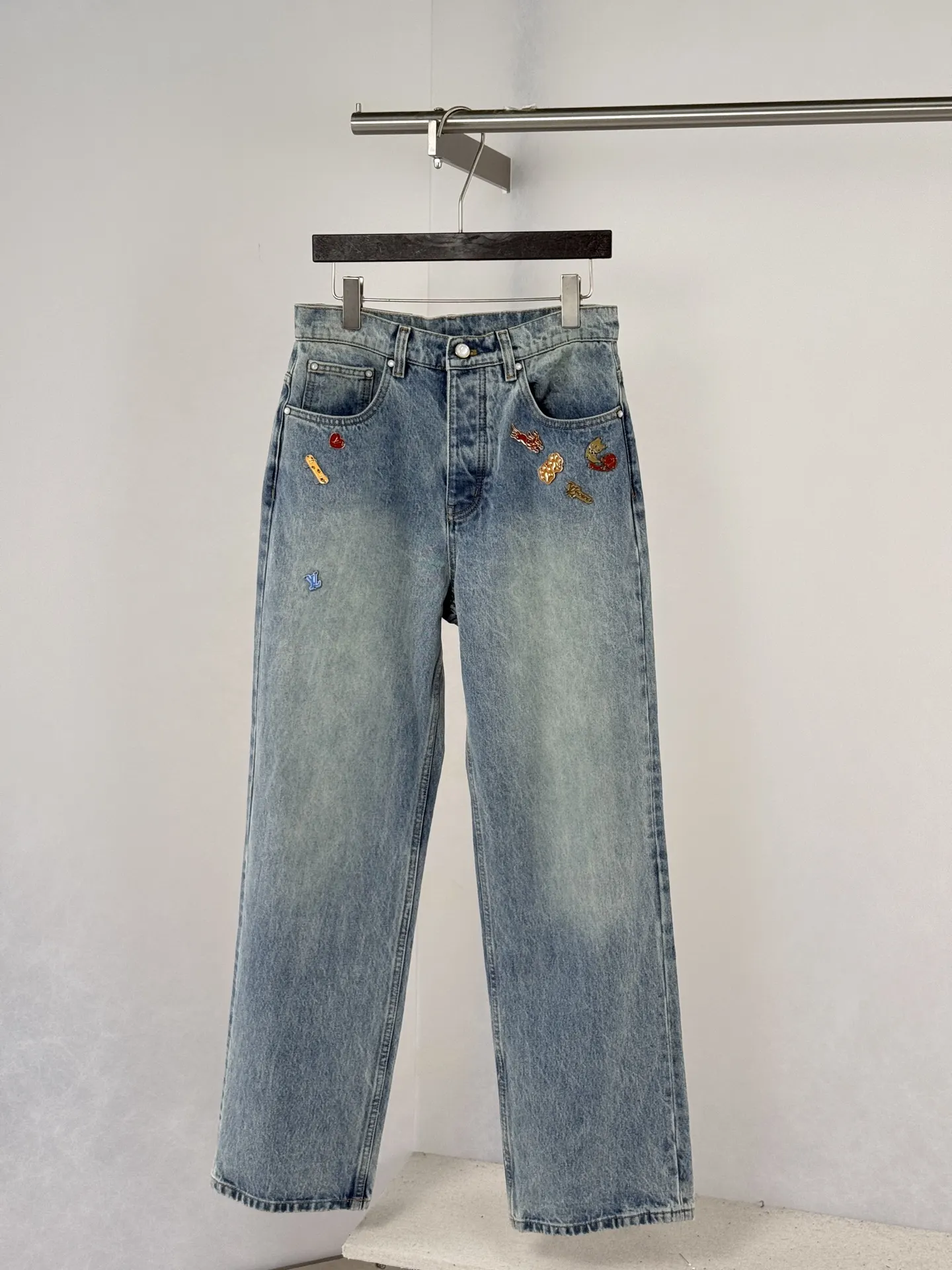 Embellished Straight-Leg Jeans with Logo Embroidery D34520727