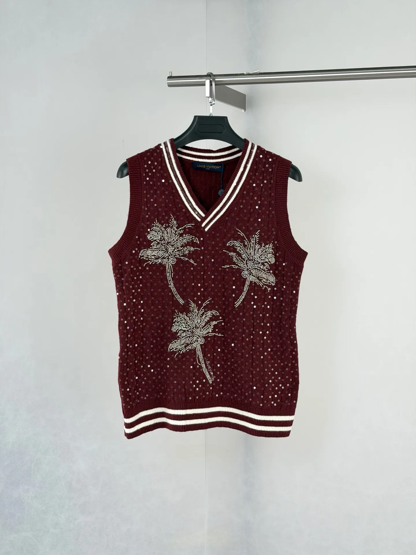 Palm Tree Beaded Cable-Knit Vest D34520667