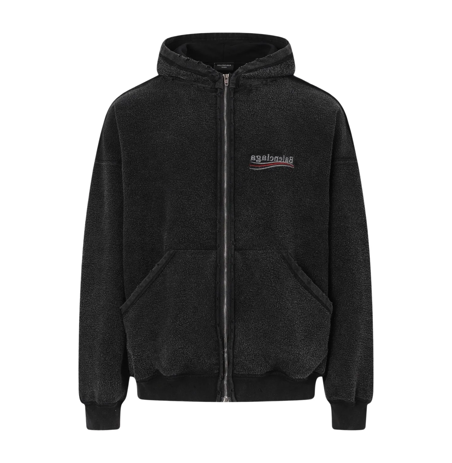 Distressed Logo-Embroidered Zip-Up Hoodie D35021201