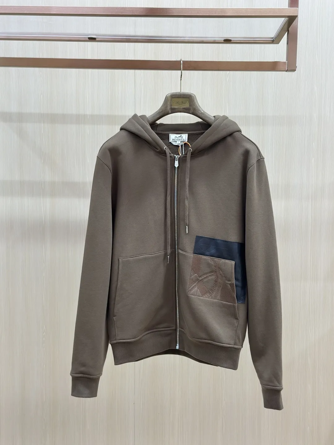 Leather-Trimmed Embroidered Zip-Up Hoodie D35019274 — view 2