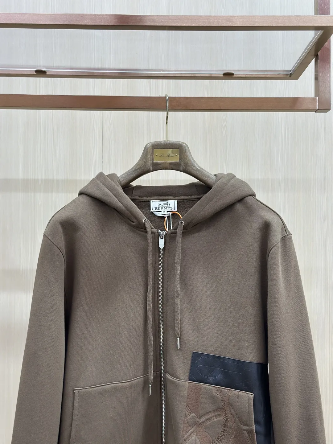 Leather-Trimmed Embroidered Zip-Up Hoodie D35019274 — view 3