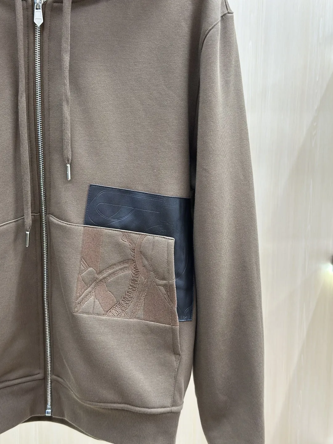 Leather-Trimmed Embroidered Zip-Up Hoodie D35019274 — view 6