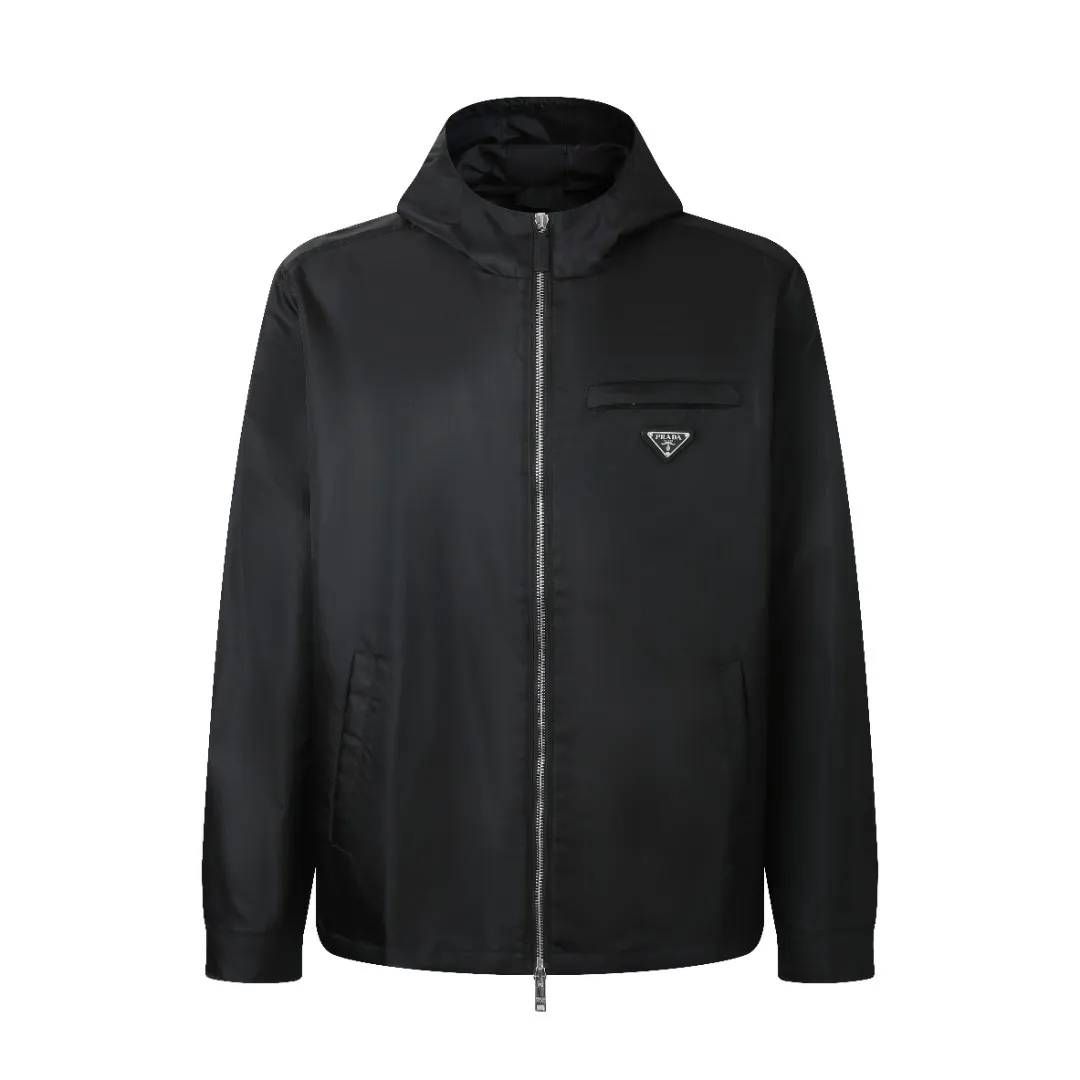 Re-Nylon Hooded Jacket with Enamel Triangle Logo D35013778
