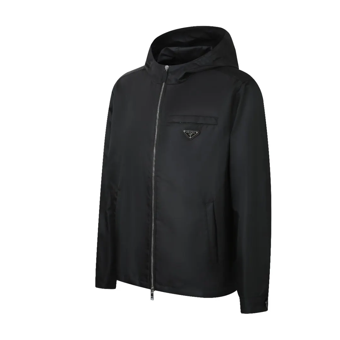 Re-Nylon Hooded Jacket with Enamel Triangle Logo D35013778 — view 3