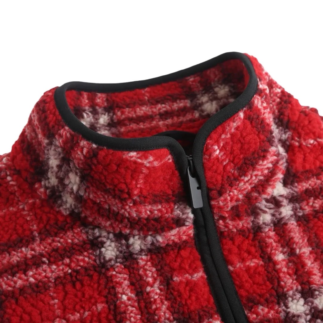 Check Wool-Blend Fleece Zip-Up Jacket D36013767 — view 4