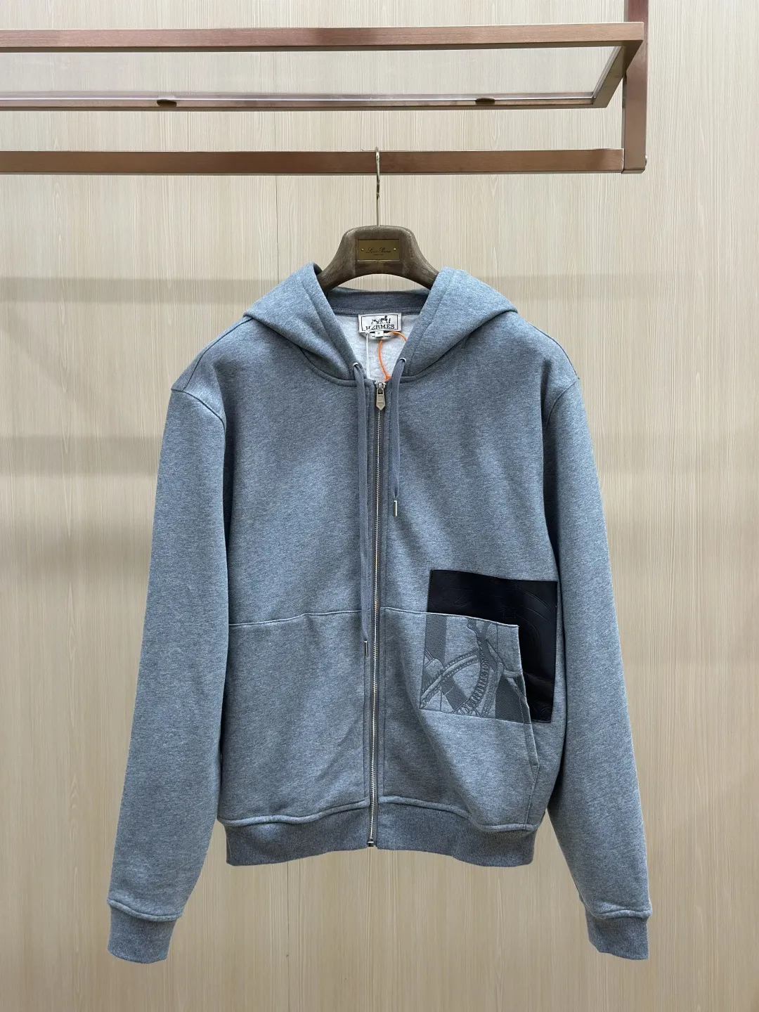 Leather-Trimmed Embroidered Zip-Up Hoodie D36019135 — view 3