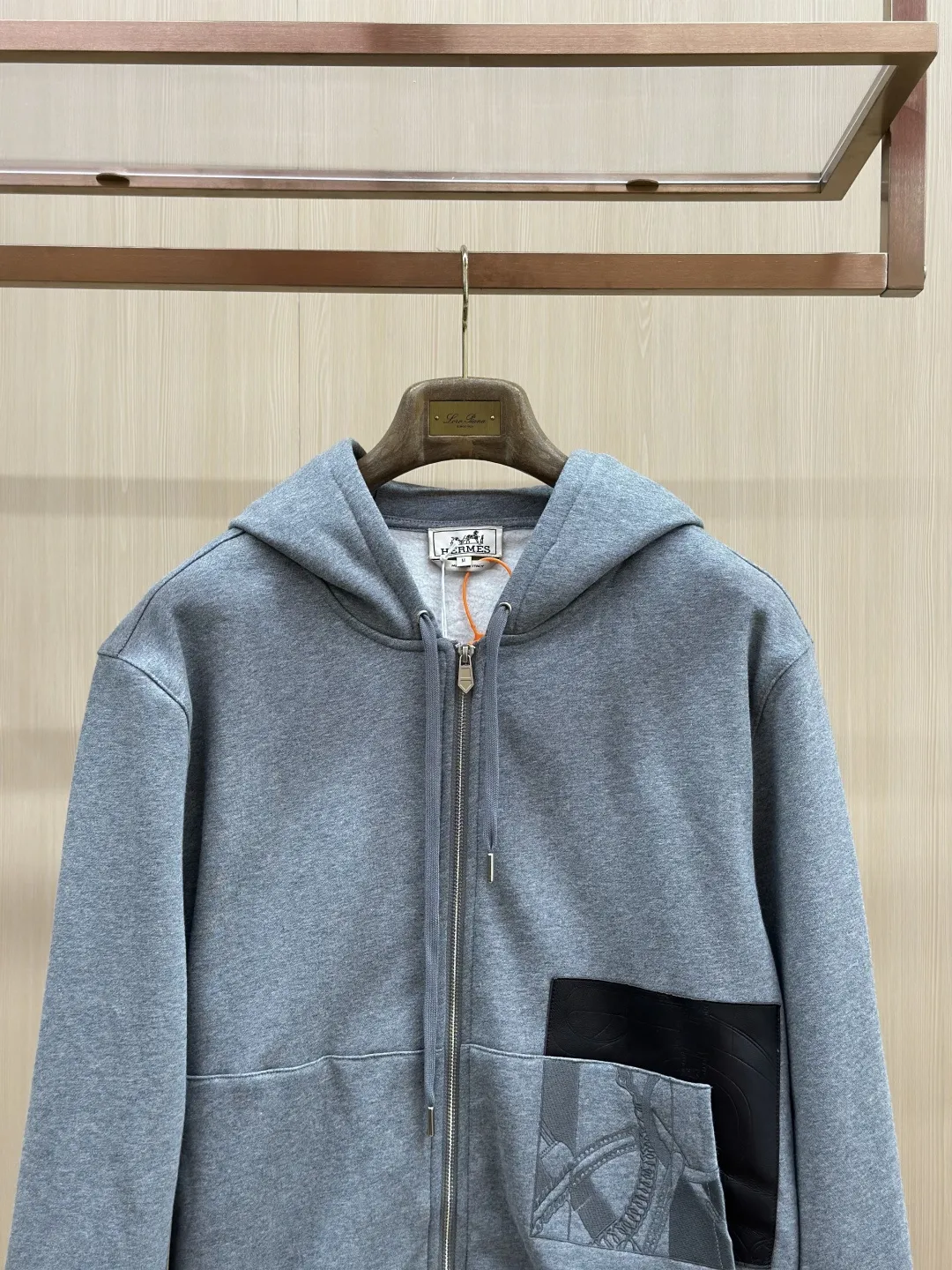 Leather-Trimmed Embroidered Zip-Up Hoodie D36019135 — view 4