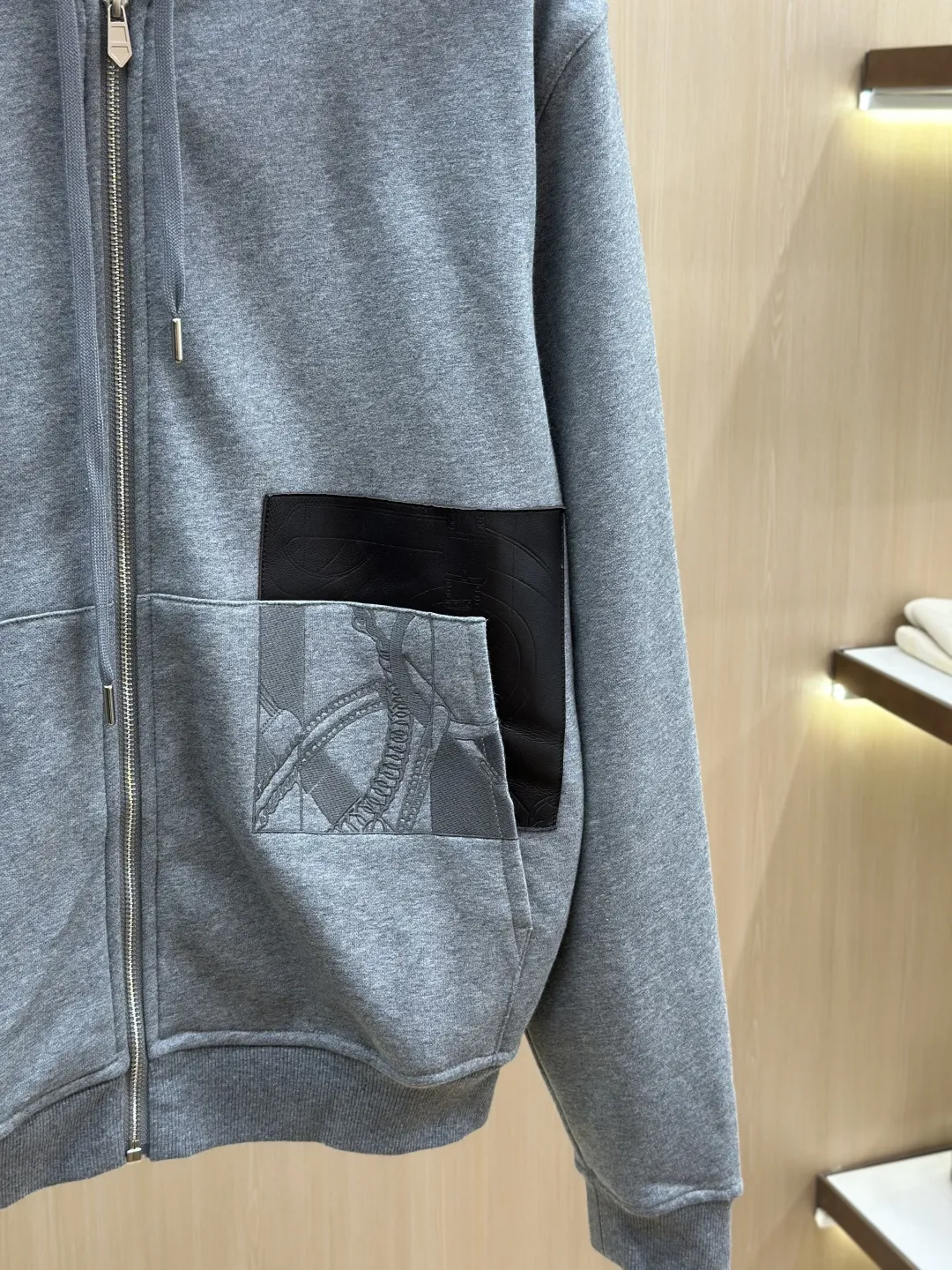 Leather-Trimmed Embroidered Zip-Up Hoodie D36019135 — view 7