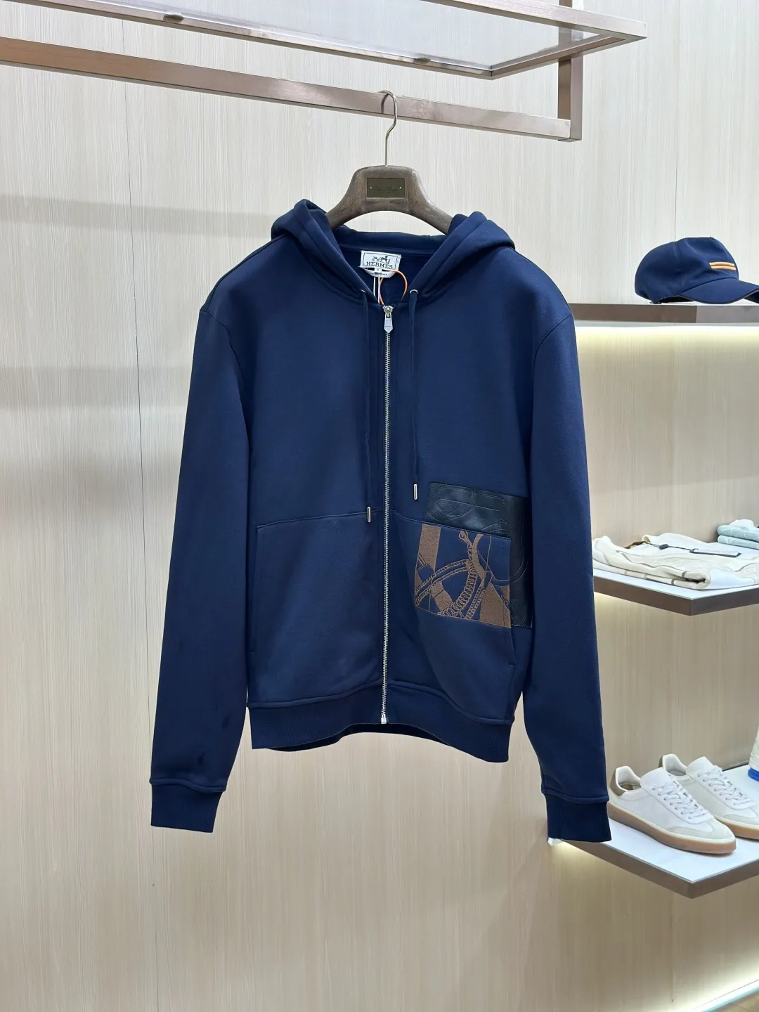 Embroidered Leather-Trim Zip-Up Hoodie D36019136