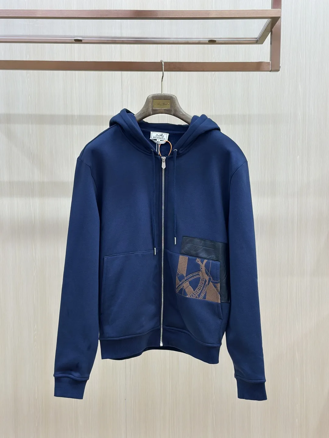 Embroidered Leather-Trim Zip-Up Hoodie D36019136 — view 3