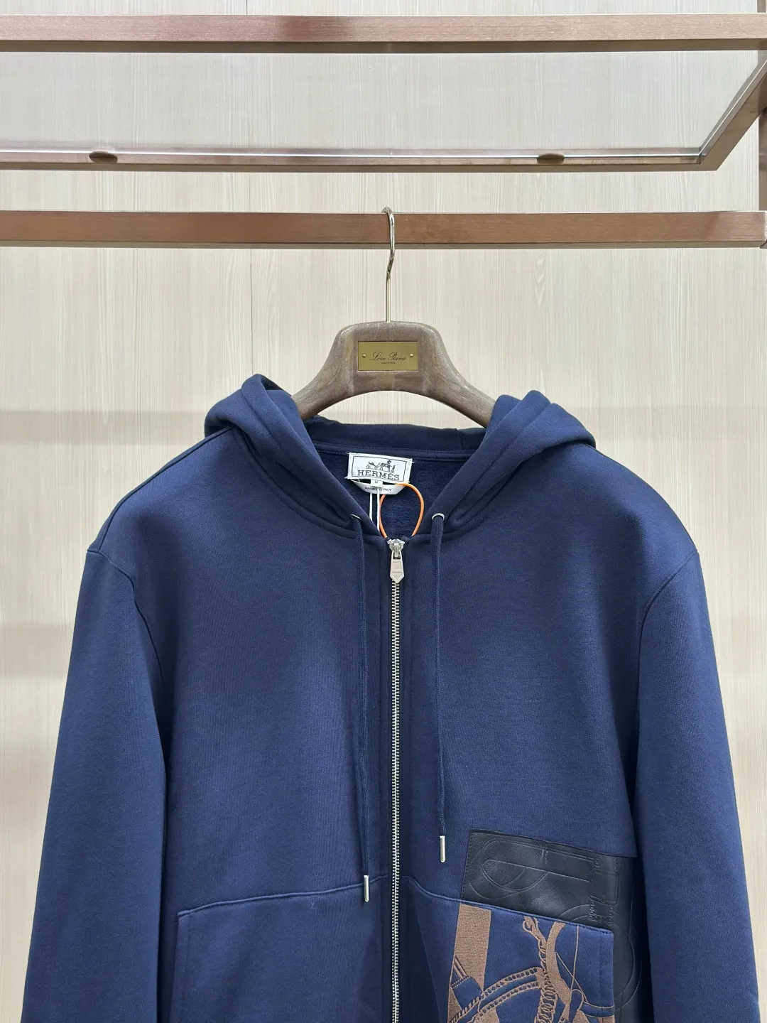 Embroidered Leather-Trim Zip-Up Hoodie D36019136 — view 4