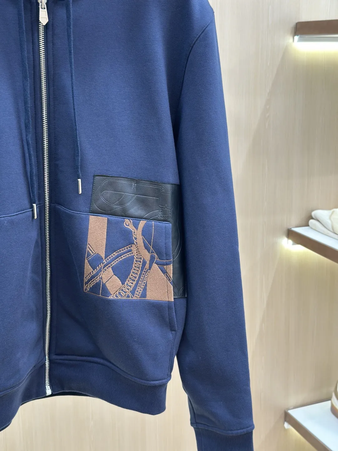 Embroidered Leather-Trim Zip-Up Hoodie D36019136 — view 7