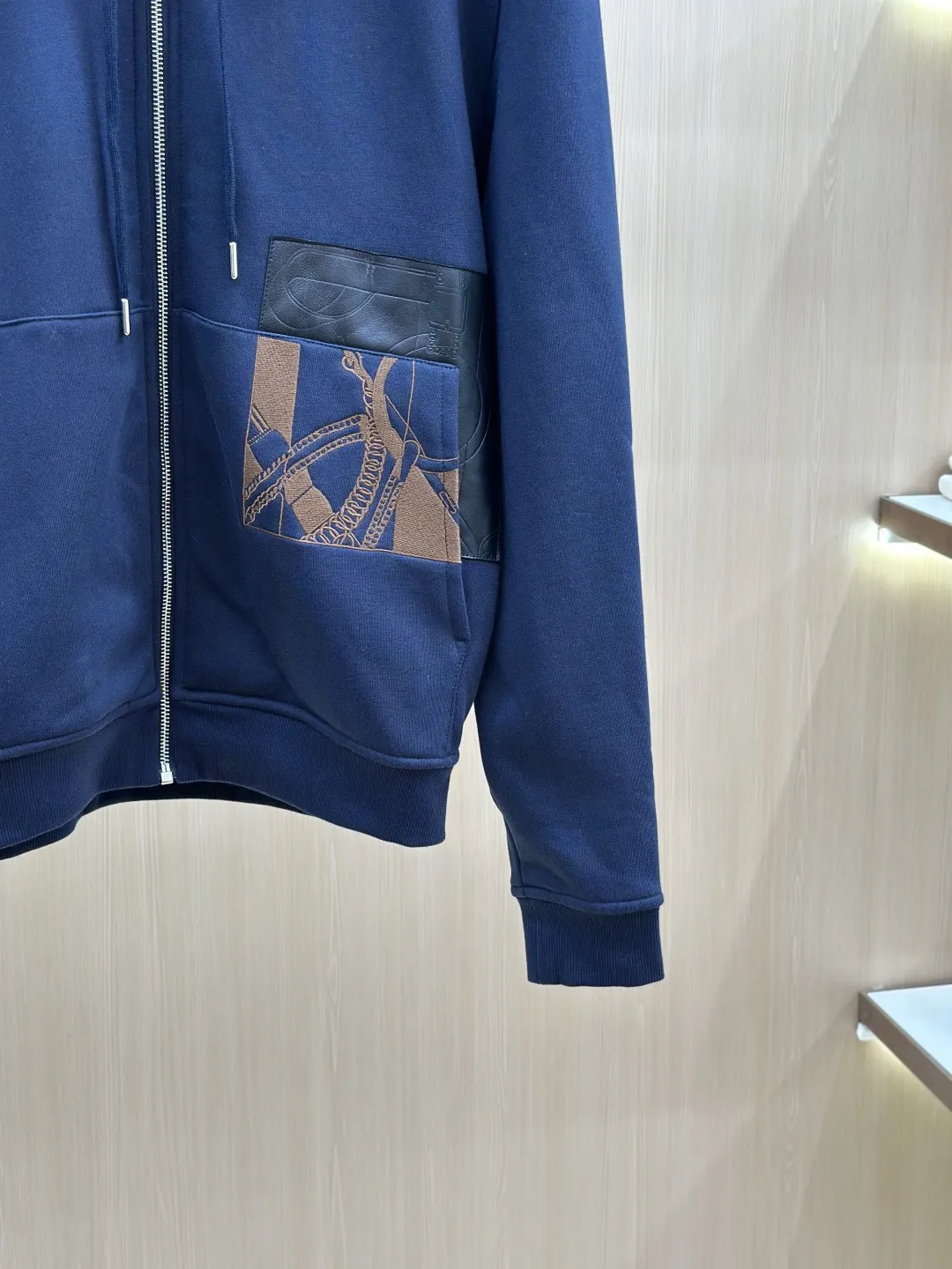 Embroidered Leather-Trim Zip-Up Hoodie D36019136 — view 8