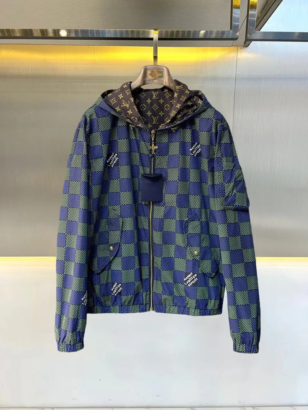 Damier Print Hooded Windbreaker Jacket D36014681