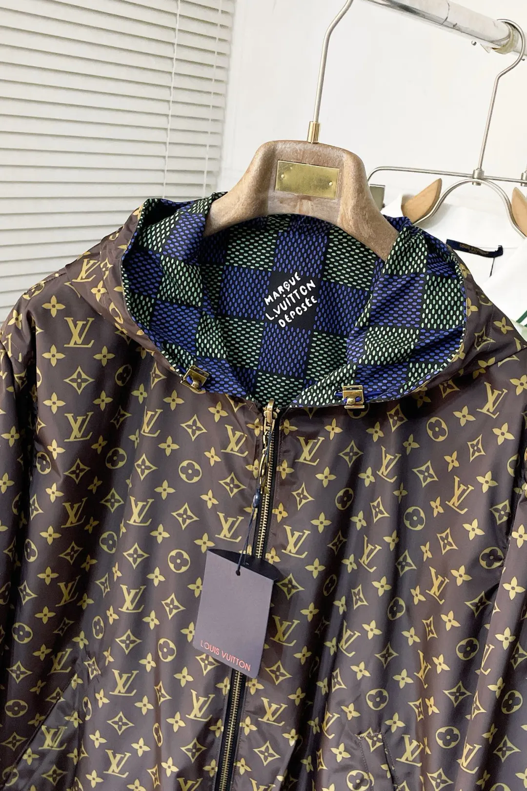 Damier Print Hooded Windbreaker Jacket D36014681 — view 14