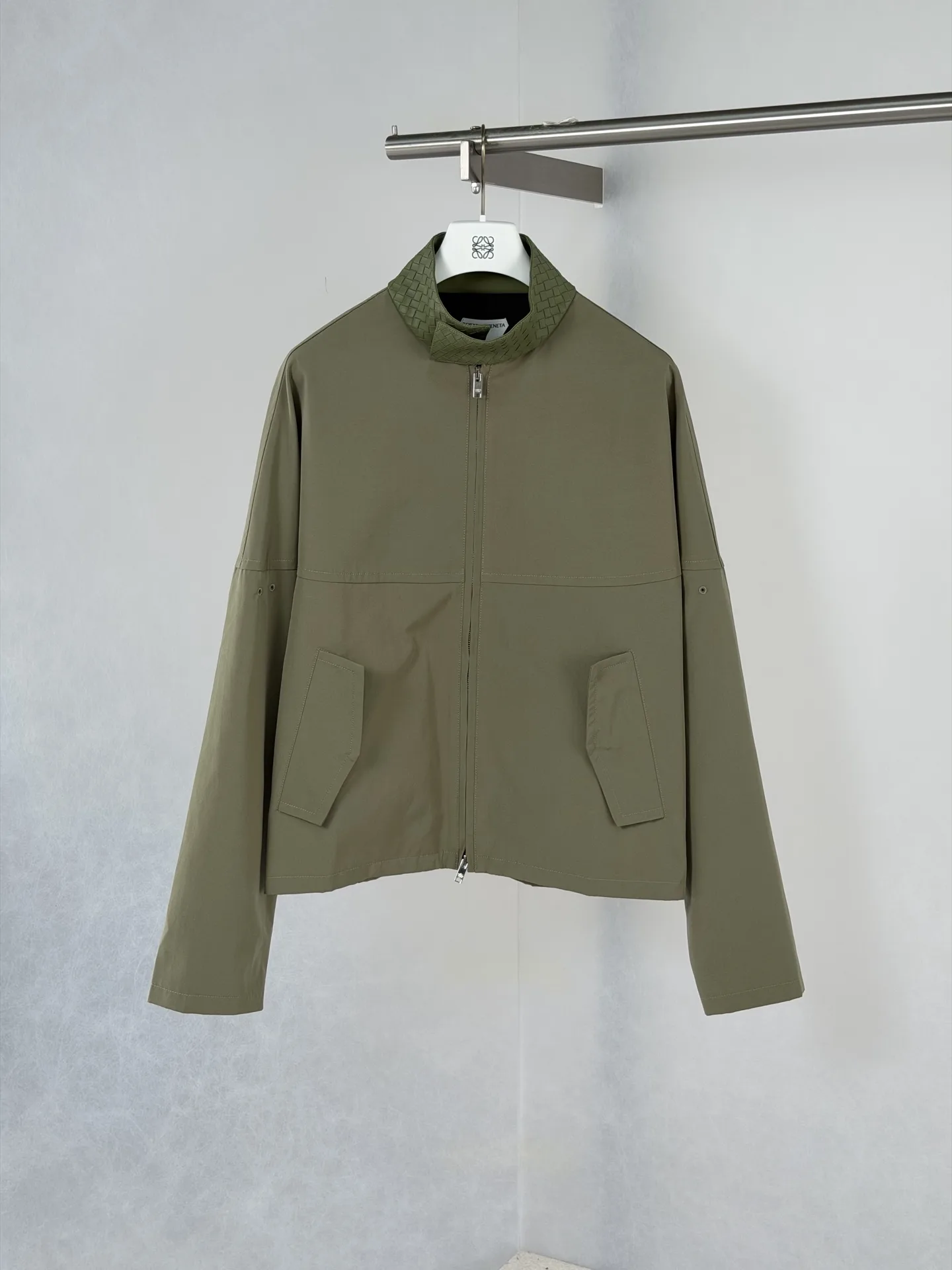Intrecciato Leather-Trimmed Cotton-Blend Jacket D36520665